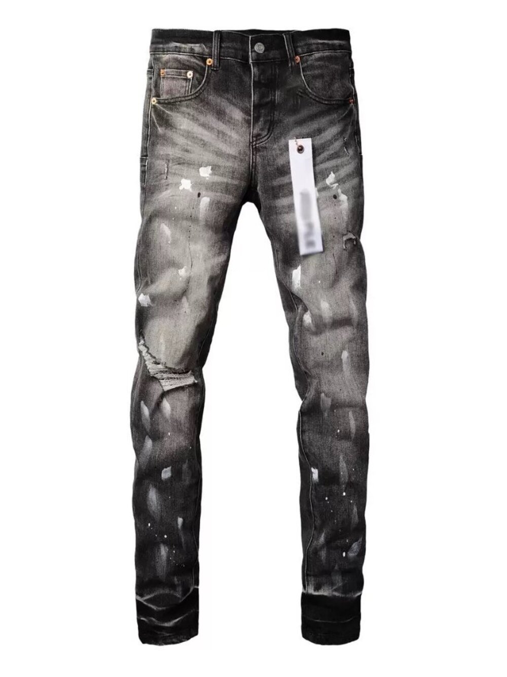 Purple Men's Punk Vintage Blue Ripped Skinny Stretch Printed Dyed Cotton Jeans